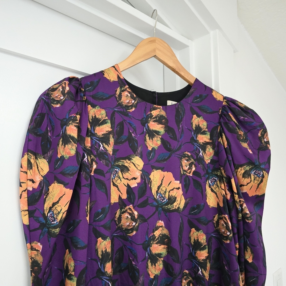 Purple Floral Midi Dress with Yellow Accents - Picture 7 of 15